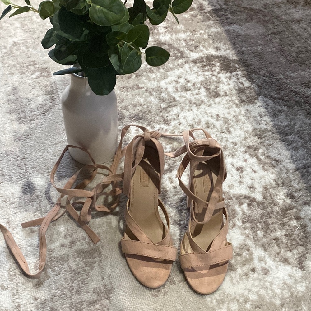 Forever 21 Lace Up Blush Block Heels